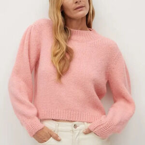Mango Soft Knit Pullover Crop Sweater Coral Pink Size XS
